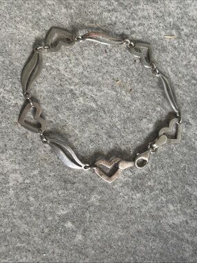.925 Sterling Silver Heart Link Bracelet - Elegant Womens Fine Jewelry